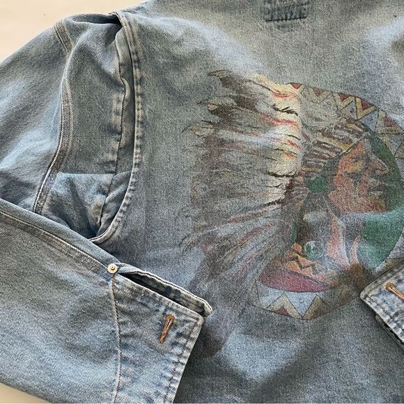 Vintage 90s Polo Ralph Lauren Indian Native American  Head Denim Jacket Size S - Picture 4 of 10